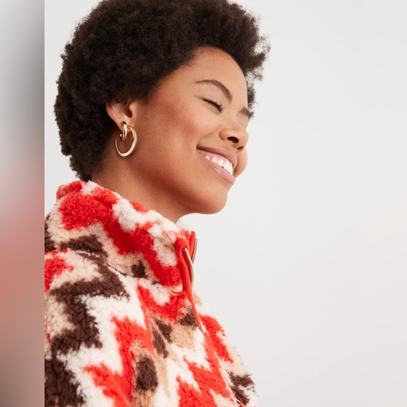 Aerie Hometown Holiday Red Chevron Sherpa Fleece Quarter Zip Sweatshirt Size L - Picture 12 of 13